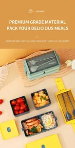 Double-layer stackable lunch box with 1400ml capacity and built-in utensil storage