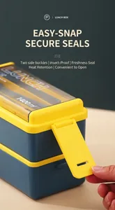 Detailed side view of 1400ml double-layer lunch box with secure sealing buckles