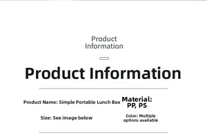 Specifications of the minimalist lunch box made of PP and PS plastic in multiple colors