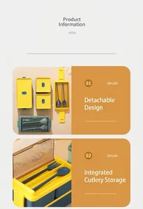 Detail of 1400ml double-layer lunch box with cutlery storage and removable layers
