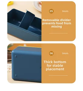 Detail of blue bento box with movable divider and thickened anti-slip base design