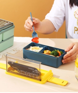 Detail view of the 1400ml double-layer lunch box lid with a built-in mobile phone holder