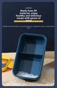 Close-up of food-grade PP material and inner divider of this durable blue lunch box