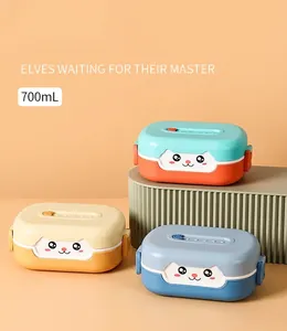 700mL double-layer cartoon cat bento box with vent valve and three color options