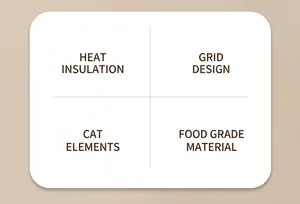 Detail showing heat-insulated base and divided compartments with cat motif