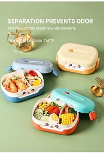 Detail of cartoon bento box with divided compartments for kids meal prep with snacks