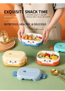 Detail view of cartoon bento box with double compartments and cute animal ear latches