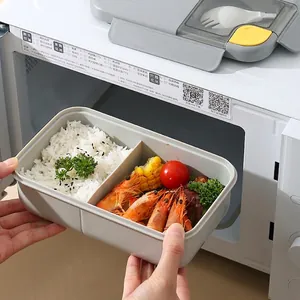 Japanese style microwave safe lunch box with 2 compartments for rice and side dishes