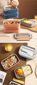 Détail de la boîte à lunch portable en acier inoxydable avec compartiments et poignée