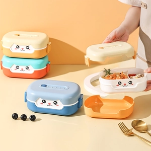 Kids Cartoon Cat Lunch Box Compartmentalized Portable Bento Box Leakproof Microwave Safe School Students Food Container
