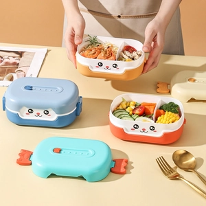 Cartoon animal bento box with compartments and secure buckles for kids' meals