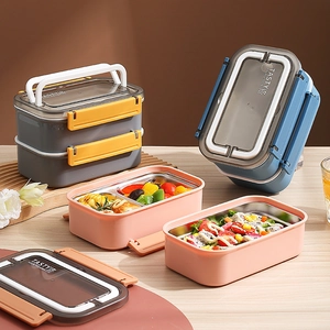 Boîte à Déjeuner Portable Double Couche en Acier Inoxydable 304 pour Adultes Étudiants Bureau École Voyage Bento Isolé Avec Poignée