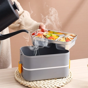 Boîte à lunch double couche en inox avec chauffage à l'eau et clips de sécurité