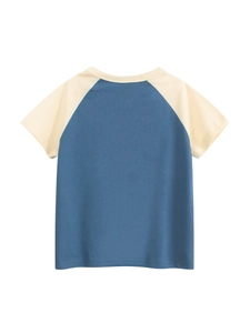 Kids' raglan sleeve cotton T-shirt in blue and beige tones with a minimalist design