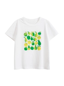 T-Shirt Filles Coton Manches Courtes Imprimé Fruits Col Rond Vêtements Été Décontractés Pour Enfants
