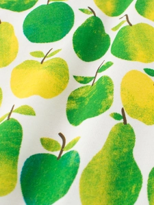T-shirt blanc en coton pour enfants avec imprimés de pommes et poires vert et jaune vif