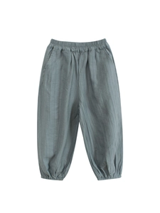 Kids breathable grey-blue mosquito pants with elastic waist and ribbed cuffs for summer