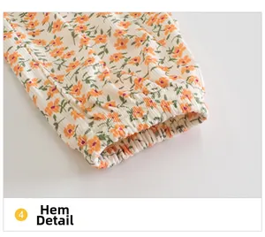 Detail of elastic ribbed cuffs on floral cotton toddler mosquito pants for kids