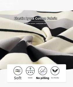 Detailed texture of black and white striped elastic Lycra cotton fabric for children's T-shirt