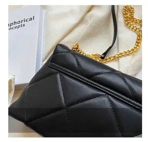 Detailed close-up of high-quality quilted leather texture and neat stitching on black bag