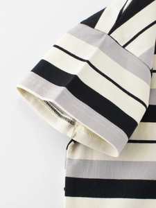 Kids' striped short-sleeve T-shirt in black white and grey with neat seam details