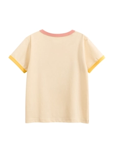 T-shirt enfant en coton à manches courtes avec motif ours et col contrasté rose