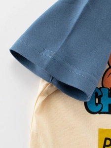 T-shirt pour enfants à manches courtes bleu marine et texture en coton doux