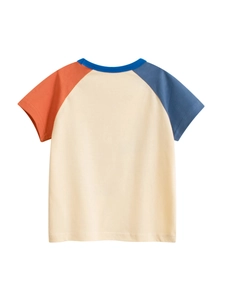 T-shirt raglan enfant en coton avec manches orange et bleues et motif d'ours