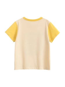 T-shirt per bambini in cotone con collo e maniche gialle con vista posteriore