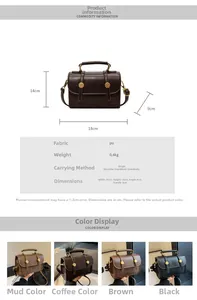 Detailed view of vintage PU crossbody bag dimensions 18x14x9cm and color options