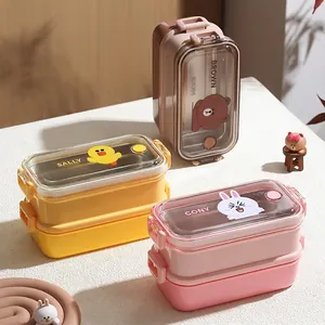 Doppellagige Brotdosen aus SUS304 Edelstahl mit niedlichen Cartoon-Motiven für Kinder
