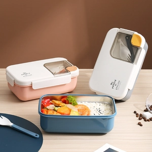 RVS 304 bento lunchbox voor volwassenen met vakken en bijbehorend bestekpakket