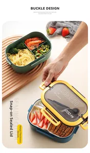 Detail of 1200ml divided lunch box showing leakproof silicone seal and secure side buckles