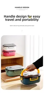 Detail of 1200ml portable lunch box showing the silicone seal and colorful handles