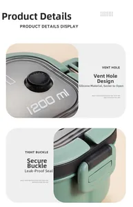 Detail view of 1200ml lunch box with leak-proof silicone seal and secure side buckles