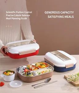 Détails de la boîte à déjeuner en acier inoxydable à 5 compartiments avec couverts