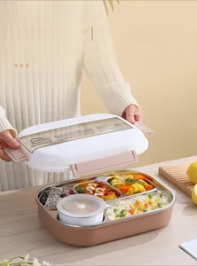 Détail de la boîte à lunch en acier 304 à 4 compartiments avec bol à soupe