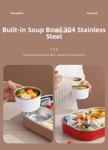 Détail de la boîte à lunch en inox 304 montrant le bol à soupe et les compartiments