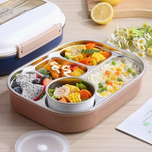 Boîte bento 1,8L inox à compartiments avec bol à soupe sur table en bois