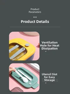 Detail of lunch box lid with built-in air vent and utensil storage compartment