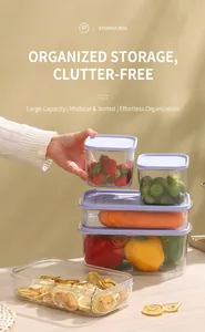 Clear PET food storage containers with airtight lids in multiple sizes for fridge