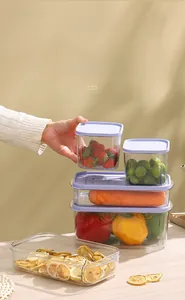 Clear PET food storage containers with airtight lids in multiple sizes for fridge