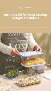 Stackable airtight PET food storage containers with lavender lids for kitchen organization