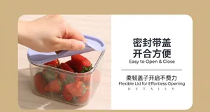 Macro shot of flexible lid opening on PET food storage container with airtight seal