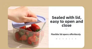 Macro shot of flexible lid opening on PET food storage container with airtight seal