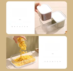 Macro view of transparent PET food containers with white lids and large openings