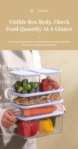 Detail of stacked airtight PET food storage containers with lavender lids for fridge