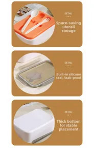 Dettaglio del porta pranzo con scomparto posate, guarnizione in silicone e fondo spesso