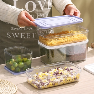 Set of clear PET food storage containers with airtight lids for fridge kitchen organization