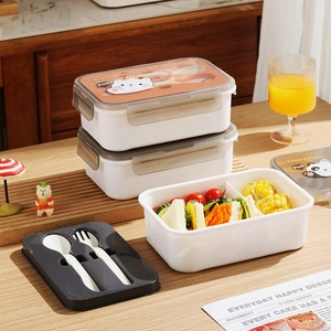 Caja de almuerzo bento con compartimentos y cubiertos para adultos y niños